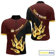 Load image into Gallery viewer, Red and Gold Bowling shirts for men Custom Team Bowling Polo, 1/4 zip Shirt bowlers Outfit NQS10973