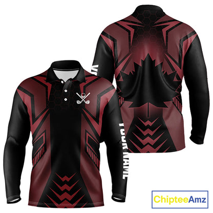 Black and Red Canadian Flag Mens Golf Polo Shirts Custom Patriotic Golf Gifts For Men NQS9096