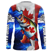 Load image into Gallery viewer, Bass Fishing Canadian Flag patriotic UV protection Custom name long sleeves shirt NQS9309