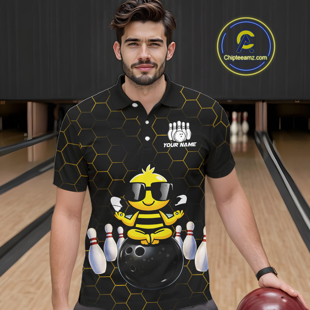 Black and Gold Funny Bee Bowling Shirts for Men Custom Team Bowling Jerseys, Gift For Bowlers NQS11582