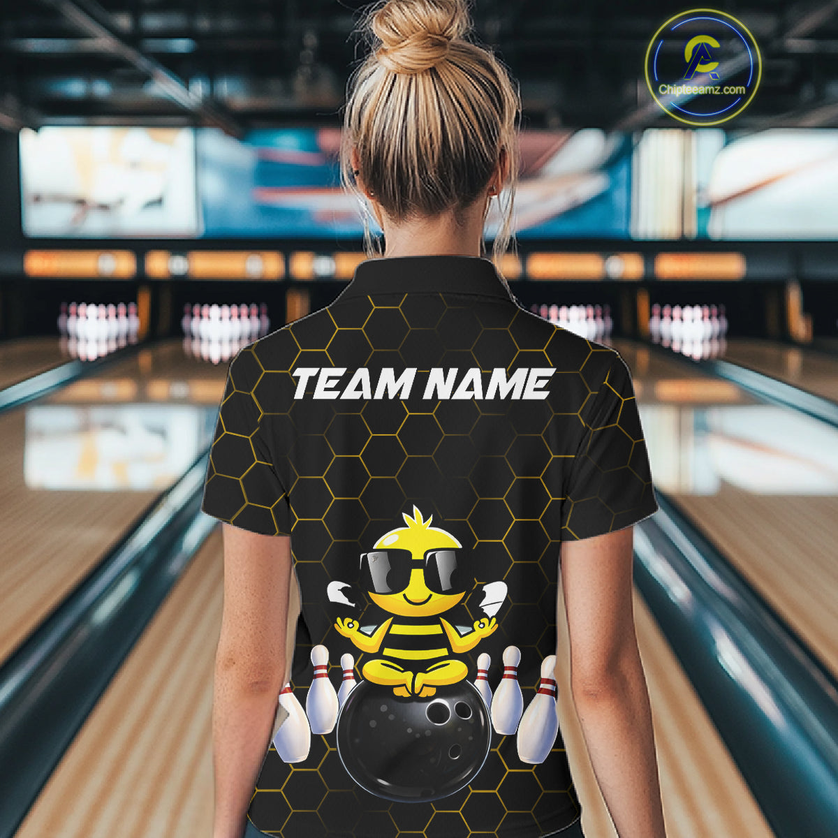 Black and Gold Funny Bee Bowling Shirts for Women Custom Team Bowling Jerseys, Gift For Bowlers NQS11582