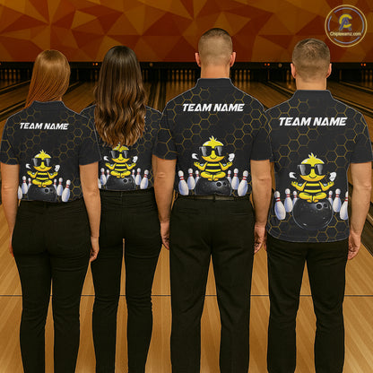 Black and Gold Funny Bee Bowling Shirts for Women Custom Team Bowling Jerseys, Gift For Bowlers NQS11582