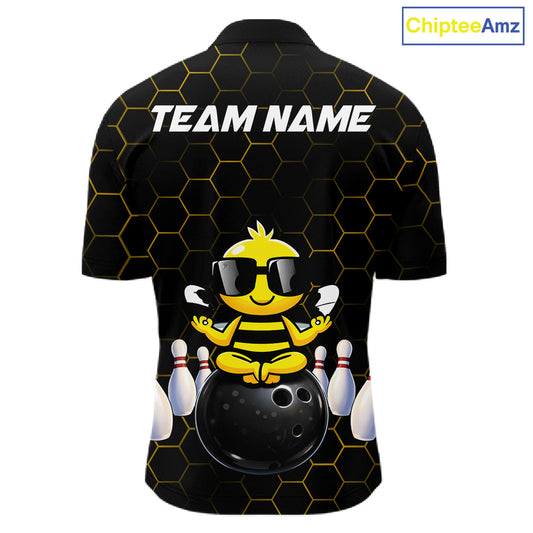 Black and Gold Funny Bee Bowling Shirts for Men Custom Team Bowling Jerseys, Gift For Bowlers NQS11582