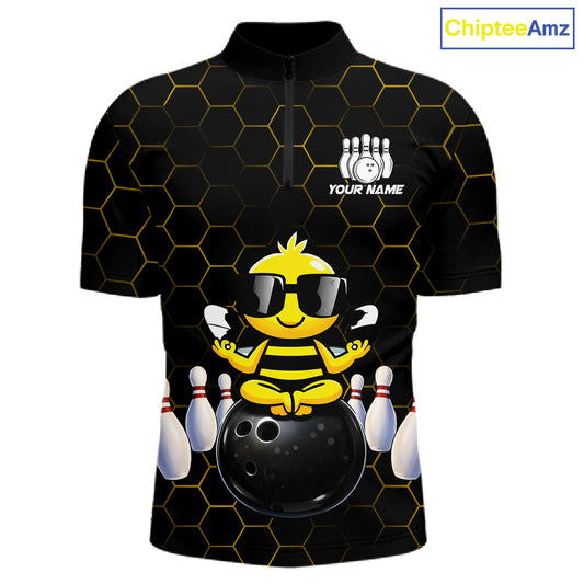 Black and Gold Funny Bee Bowling Shirts for Men Custom Team Bowling Jerseys, Gift For Bowlers NQS11582