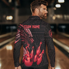 Load image into Gallery viewer, Black and Red Dragon Tribal Bowling Polo, 1/4 Zip Shirts For Men Custom Retro Bowling Team Jerseys NQS9629