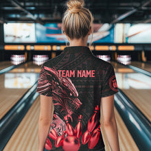 Load image into Gallery viewer, Black and Red Dragon Tribal Bowling Polo, 1/4 Zip Shirts For Women Custom Retro Bowling Team Jerseys NQS9629