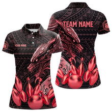 Load image into Gallery viewer, Black and Red Dragon Tribal Bowling Polo, 1/4 Zip Shirts For Women Custom Retro Bowling Team Jerseys NQS9629