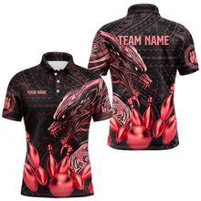 Load image into Gallery viewer, Black and Red Dragon Tribal Bowling Polo, 1/4 Zip Shirts For Men Custom Retro Bowling Team Jerseys NQS9629