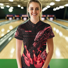 Load image into Gallery viewer, Black and Red Dragon Tribal Bowling Polo, 1/4 Zip Shirts For Women Custom Retro Bowling Team Jerseys NQS9629