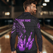 Load image into Gallery viewer, Black and Purple Dragon Tribal Bowling Polo, 1/4 Zip Shirts For Men Custom Retro Bowling Team Jerseys NQS9630