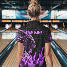 Load image into Gallery viewer, Black and Purple Dragon Tribal Bowling Polo, 1/4 Zip Shirts For Women Custom Retro Bowling Team Jersey NQS9630