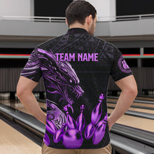 Load image into Gallery viewer, Black and Purple Dragon Tribal Bowling Polo, 1/4 Zip Shirts For Men Custom Retro Bowling Team Jerseys NQS9630