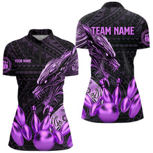 Load image into Gallery viewer, Black and Purple Dragon Tribal Bowling Polo, 1/4 Zip Shirts For Women Custom Retro Bowling Team Jersey NQS9630