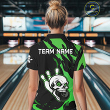 Load image into Gallery viewer, Black and Green Skull Bowling Shirts for Women Custom Team bowling jersey, gift for bowlers NQS11709