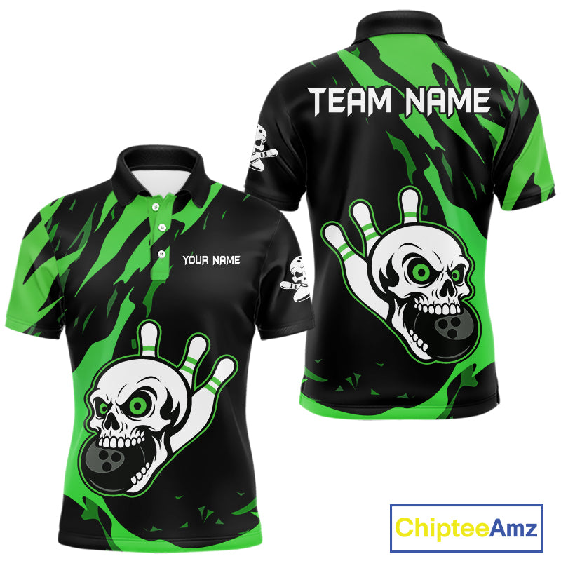 Black and Green Skull Bowling Shirts for Men Custom Team bowling jersey, gift for bowlers NQS11709