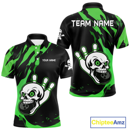 Black and Green Skull Bowling Shirts for Men Custom Team bowling jersey, gift for bowlers NQS11709
