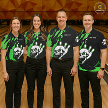 Load image into Gallery viewer, Black and Green Skull Bowling Shirts for Women Custom Team bowling jersey, gift for bowlers NQS11709