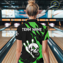 Load image into Gallery viewer, Black and Green Skull Bowling Shirts for Women Custom Team bowling jersey, gift for bowlers NQS11709