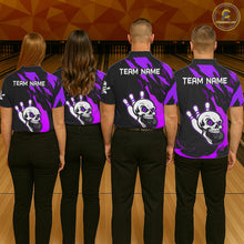 Load image into Gallery viewer, Black and Purple Skull Bowling Shirts for Women Custom Team bowling jersey, gift for bowlers NQS11710