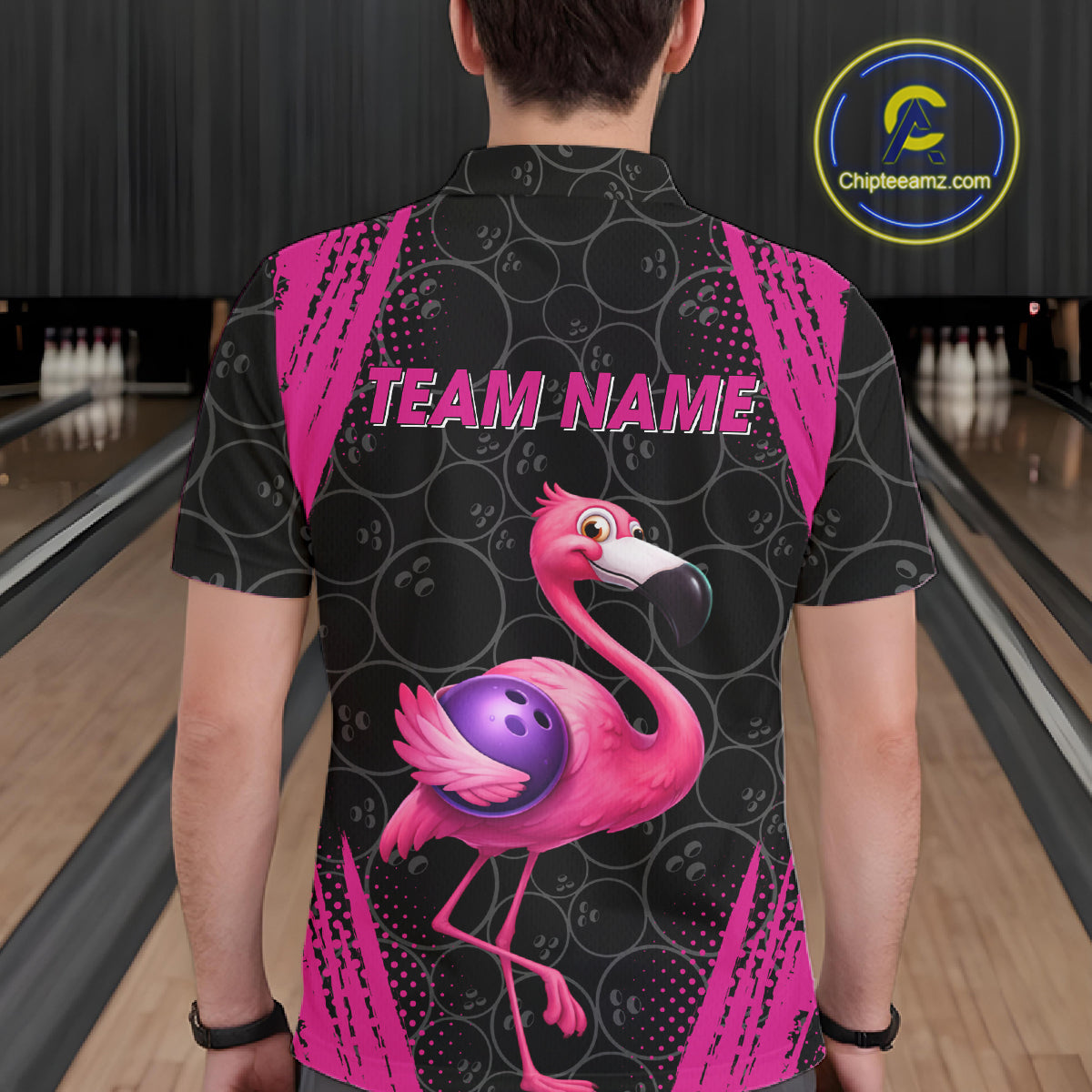 Funny Pink Flamingo Black Bowling Camo Bowling Shirts for Men Custom Flamingo Team bowling outfit NQS11716