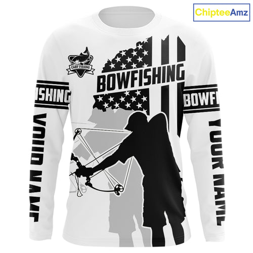 Carp hunter bowfishing black & white American flag Custom UV sun protection Long sleeve Fishing Shirt NQS9817