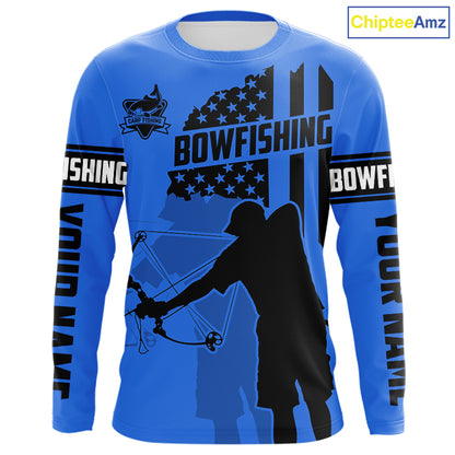Carp hunter bowfishing black and blue American flag Custom UV sun protection Long sleeve Fishing Shirt NQS9818