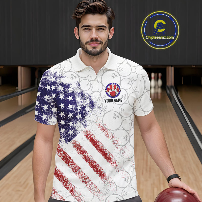 Retro American Flag white camo Eagle Bowling Shirt for Men Custom Patriotic Bowling Team Jersey NQS9819
