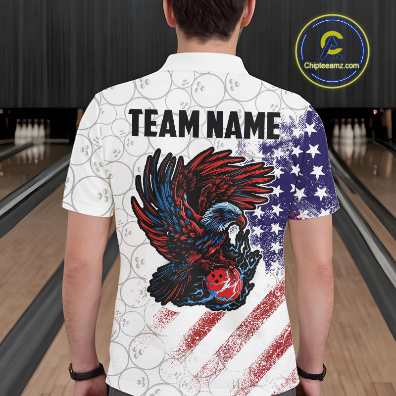 Retro American Flag white camo Eagle Bowling Shirt for Men Custom Patriotic Bowling Team Jersey NQS9819