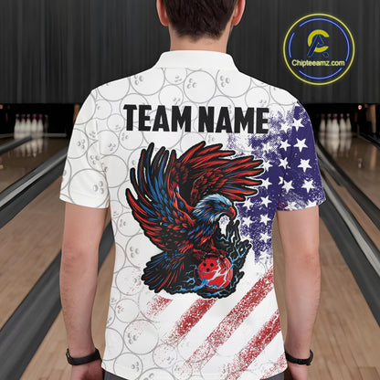 Retro American Flag white camo Eagle Bowling Shirt for Men Custom Patriotic Bowling Team Jersey NQS9819