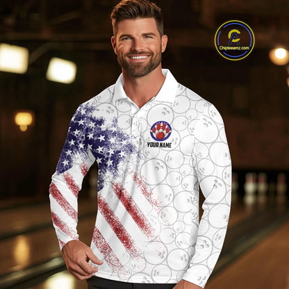 Retro American Flag white camo Eagle Bowling Shirt for Men Custom Patriotic Bowling Team Jersey NQS9819