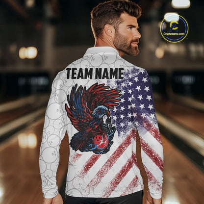 Retro American Flag white camo Eagle Bowling Shirt for Men Custom Patriotic Bowling Team Jersey NQS9819