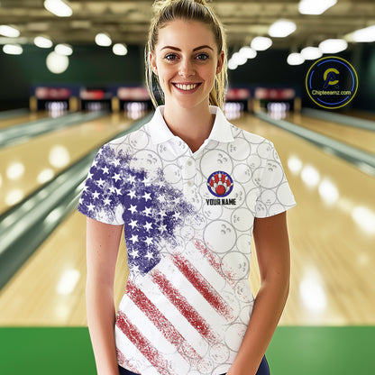 Retro American Flag white camo Eagle Bowling Shirt for Women Custom Patriotic Bowling Team Jersey NQS9819