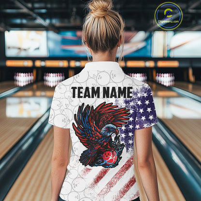 Retro American Flag white camo Eagle Bowling Shirt for Women Custom Patriotic Bowling Team Jersey NQS9819
