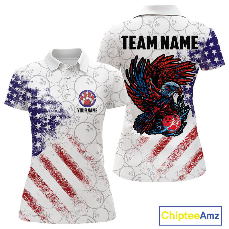 Retro American Flag white camo Eagle Bowling Shirt for Women Custom Patriotic Bowling Team Jersey NQS9819