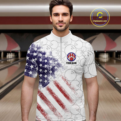 Retro American Flag white camo Eagle Bowling Shirt for Men Custom Patriotic Bowling Team Jersey NQS9819