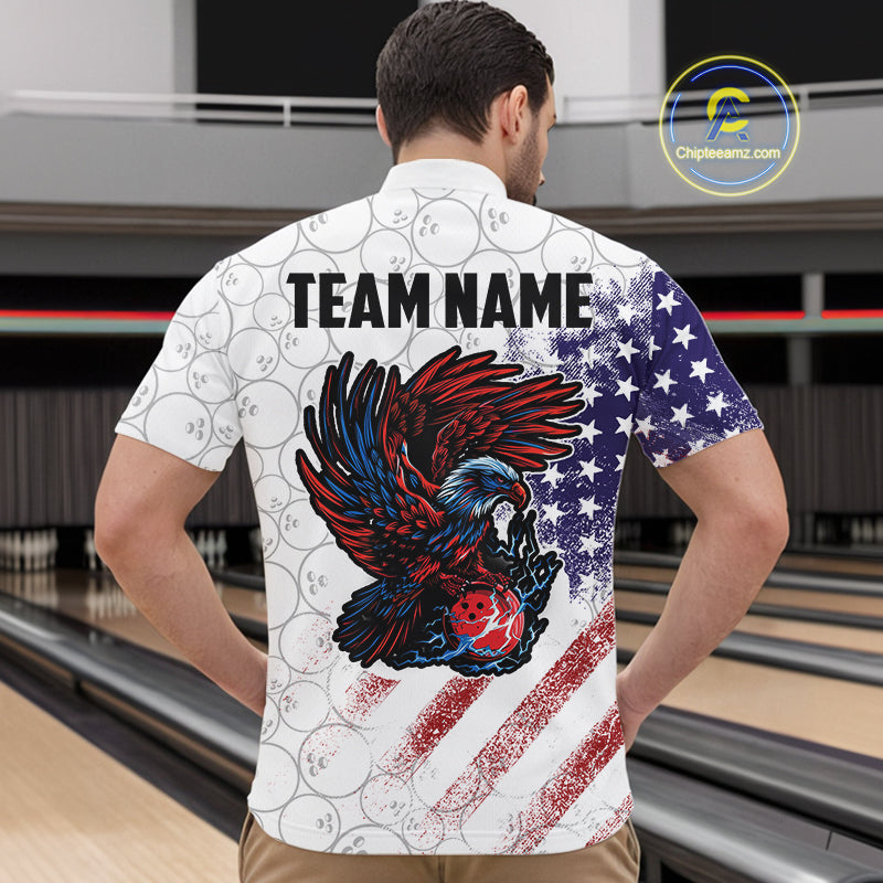 Retro American Flag white camo Eagle Bowling Shirt for Men Custom Patriotic Bowling Team Jersey NQS9819