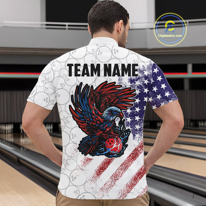 Retro American Flag white camo Eagle Bowling Shirt for Men Custom Patriotic Bowling Team Jersey NQS9819