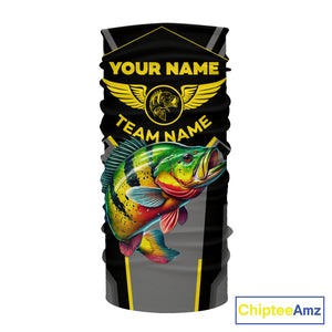 Personalized Black Peacock Bass Fishing jersey, Team Bass Fishing Long Sleeve tournament shirt| Yellow NQS9823