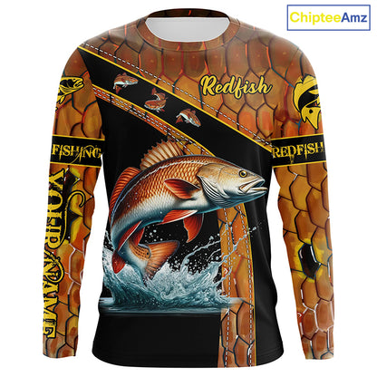 Redfish fishing scales UV protection Custom long sleeve fishing shirts, red drum fishing jerseys NQS5394
