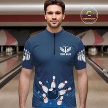 Load image into Gallery viewer, Strike Bowling Polo, Quarter-Zip Shirts For Men Custom Bowling Team Jerseys Bowlers Outfit | Blue NQS9926