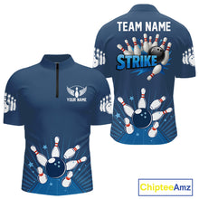 Load image into Gallery viewer, Strike Bowling Polo, Quarter-Zip Shirts For Men Custom Bowling Team Jerseys Bowlers Outfit | Blue NQS9926