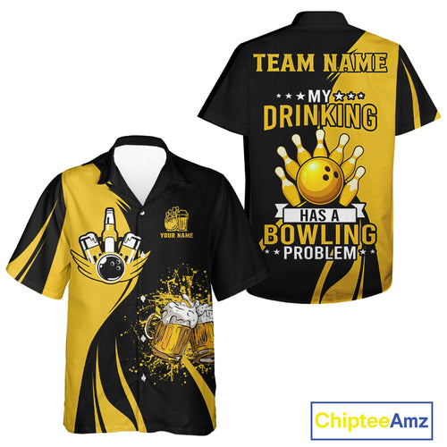 Funny yellow and black Bowling beer Hawaiian shirt custom My drinking team has a bowling problem NQS9927