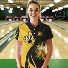 Load image into Gallery viewer, Funny yellow and black Bowling beer shirts for Women custom My drinking team has a bowling problem NQS9927