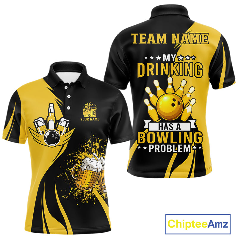 Funny yellow and black Bowling beer shirts for men custom My drinking team has a bowling problem NQS9927