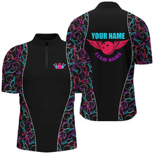 Load image into Gallery viewer, Custom Black Bowling pattern Polo, Quarter Zip Shirts For Men, Personalized Bowling Team Jerseys NQS7725