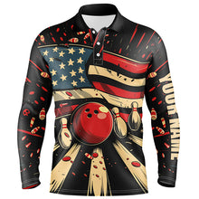 Load image into Gallery viewer, American Flag Retro bowling Mens Polo, Quarter Zip shirts, Custom Patriotic Bowling Team Jerseys NQS7731
