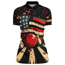 Load image into Gallery viewer, American Flag Retro bowling Women Polo, Quarter Zip shirts, Custom Patriotic Bowling Team Jerseys NQS7731