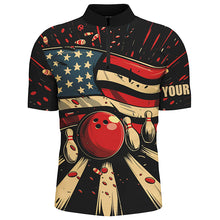 Load image into Gallery viewer, American Flag Retro bowling Mens Polo, Quarter Zip shirts, Custom Patriotic Bowling Team Jerseys NQS7731