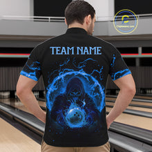 Load image into Gallery viewer, Mens bowling polo, 1/4 zip shirts Custom blue flame skull bowling team jerseys, gift for Bowlers NQS10056