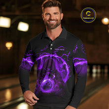 Load image into Gallery viewer, Mens bowling polo, 1/4 zip shirts Custom purple flame skull bowling team jerseys, gift for Bowlers NQS10057